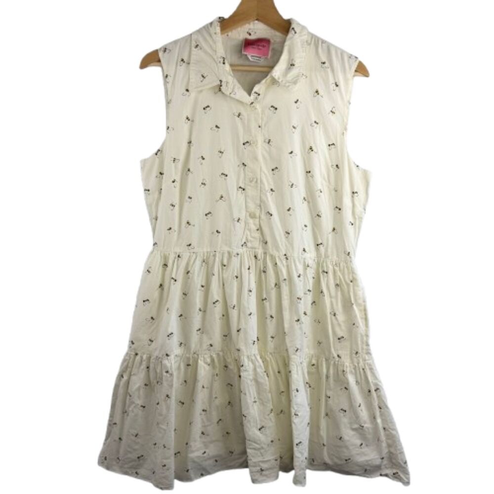 Kate Spade Sleeveless White Cotton Bees Print Mini Shirt Dress Size L
